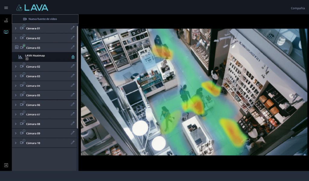 Carte de fréquentation générée à l’aide de l’algorithme LAVA Heatmap à partir du logiciel de gestion vidéo Lanaccess Suite